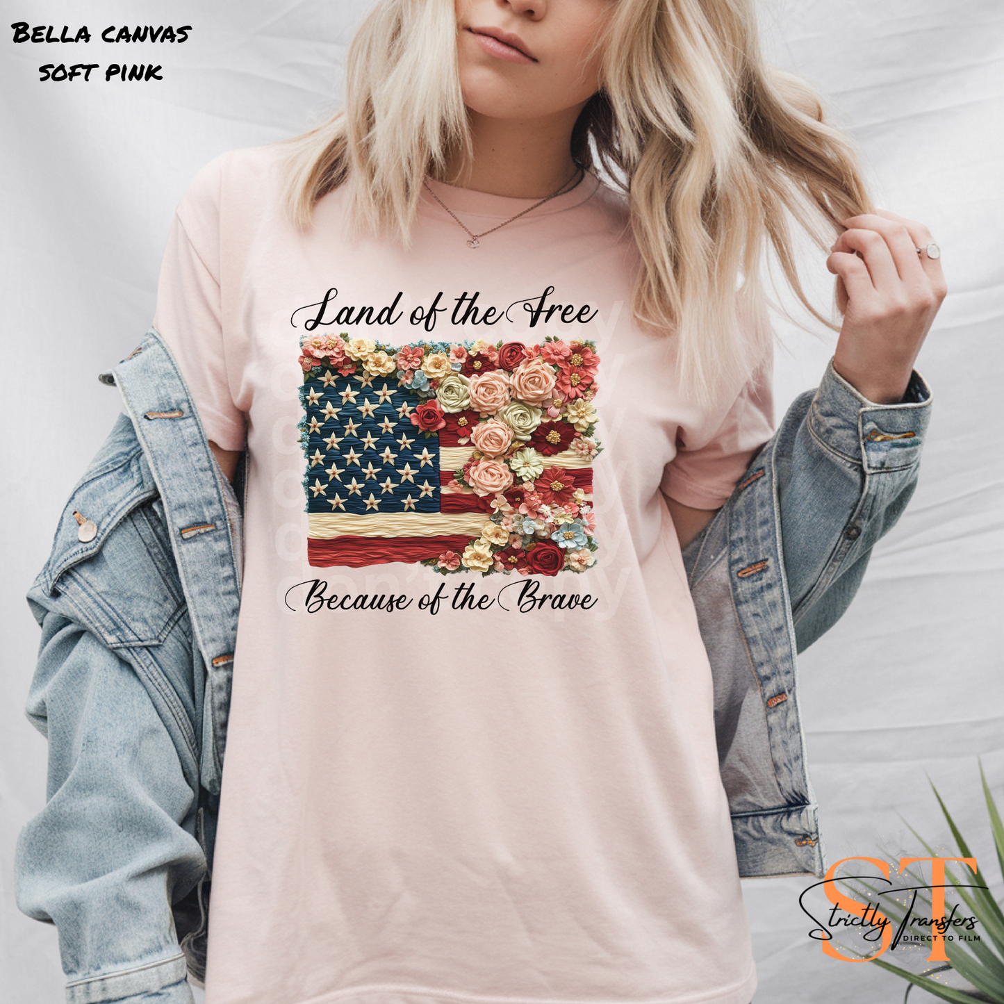 Land of the Free Flower Flag Direct to Film Transfers