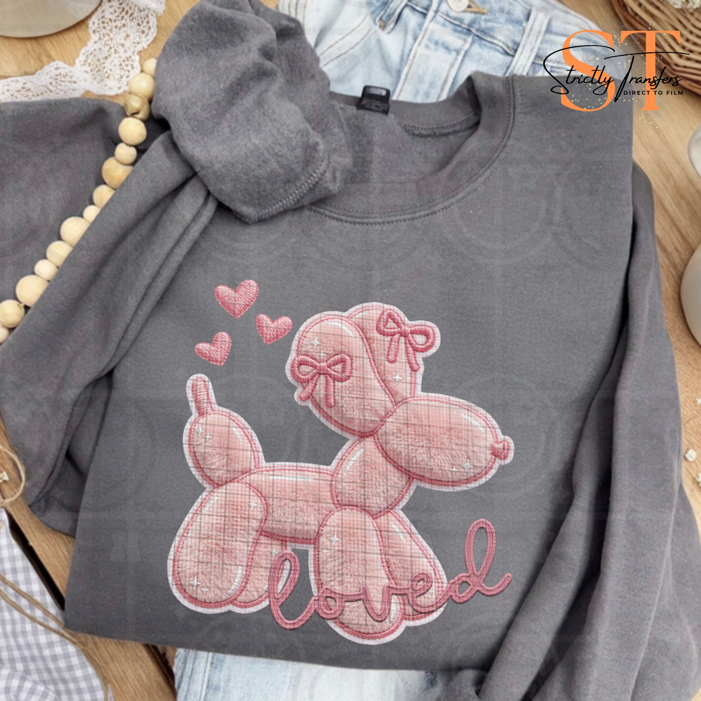 Faux Embroidery Balloon Dog Direct to Film Transfers