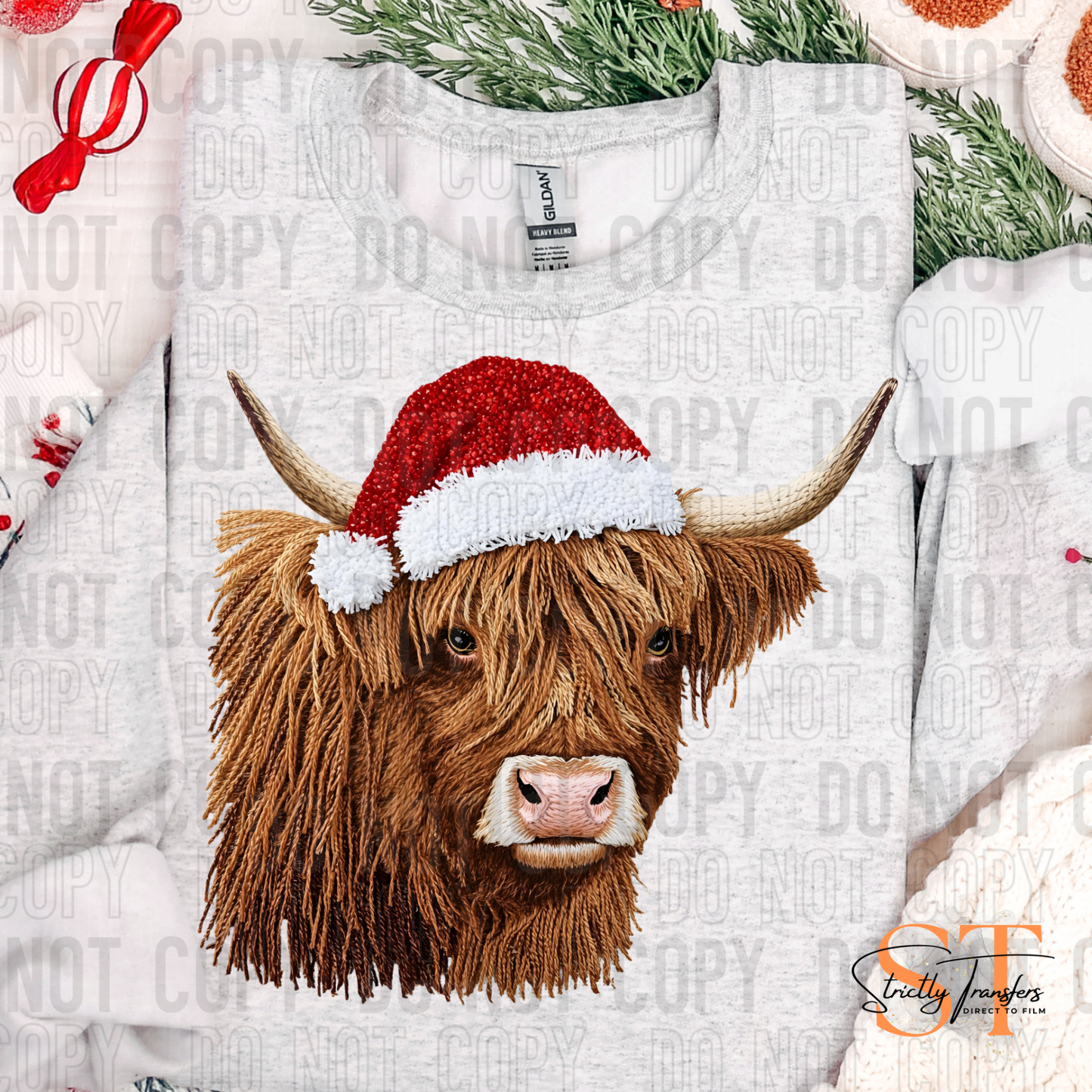 Christmas Highland Cow Faux Yarn Direct to Film Transfers