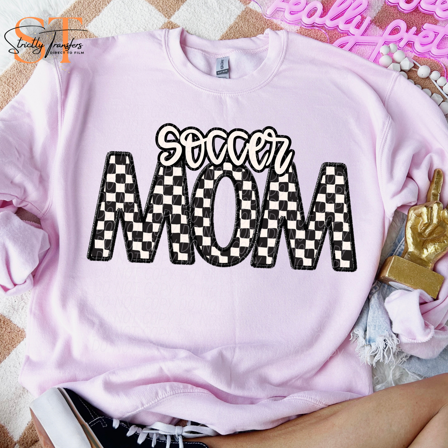 Checkered Soccer Mom Direct to Film Transfers