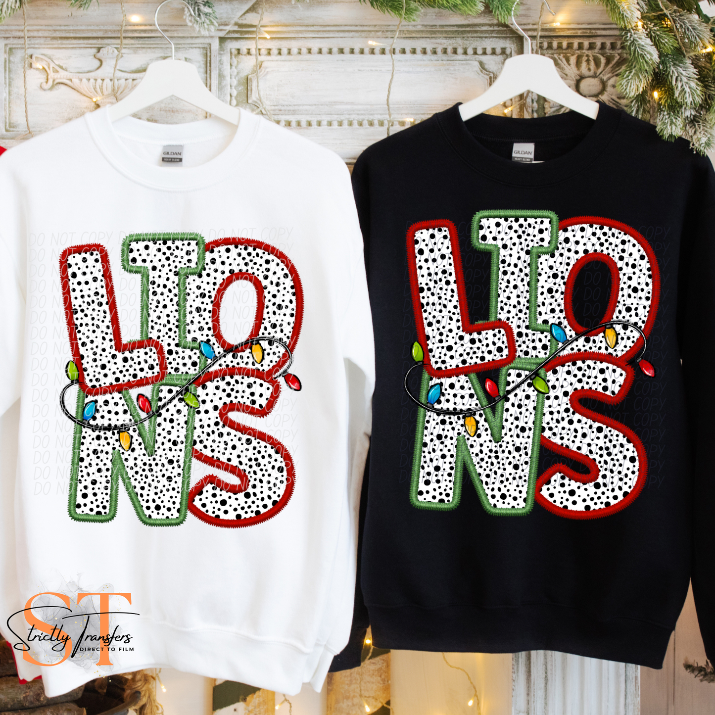 Lions Christmas Lights Direct to Film Transfers