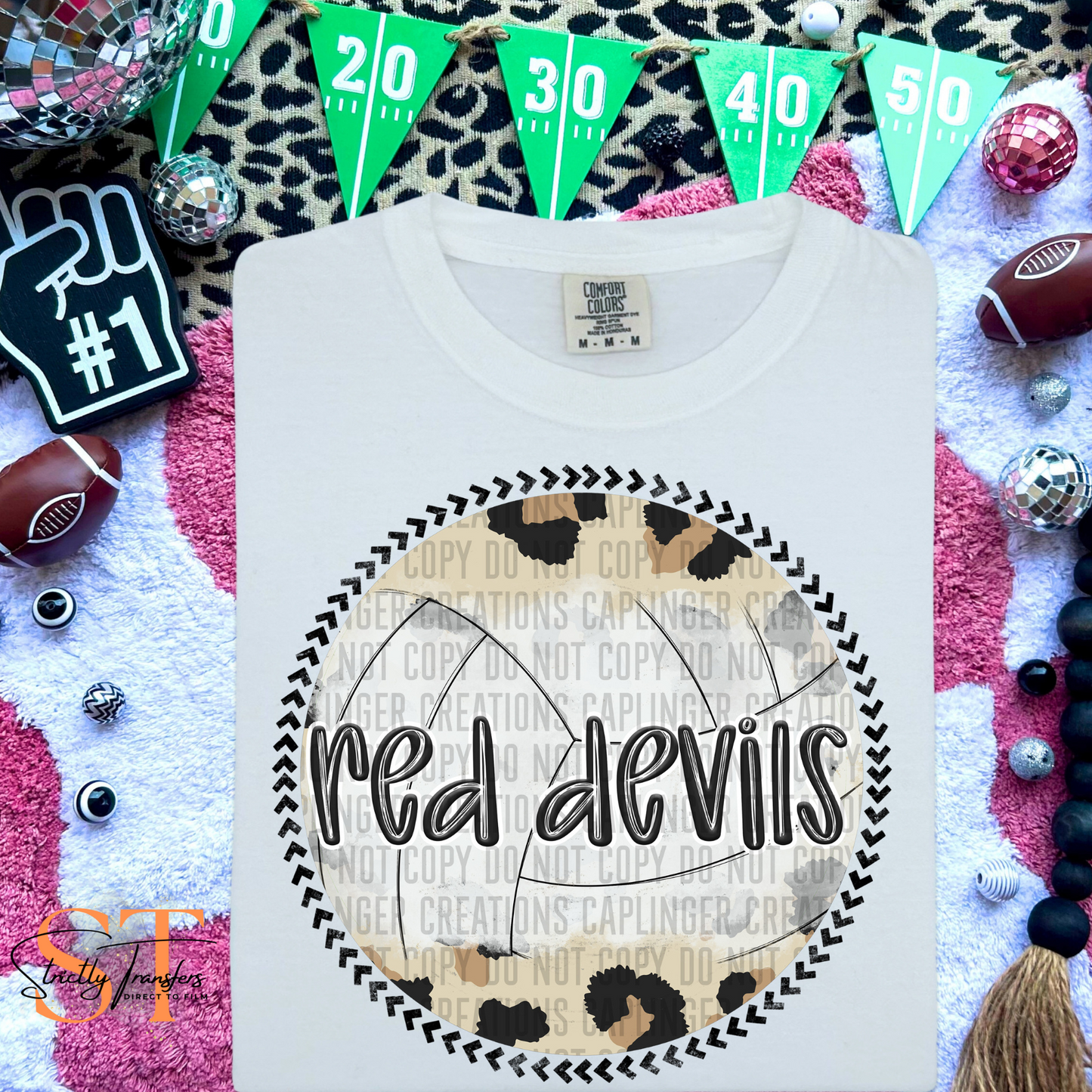 Red Devils Leopard Volleyball Direct to Film Transfers