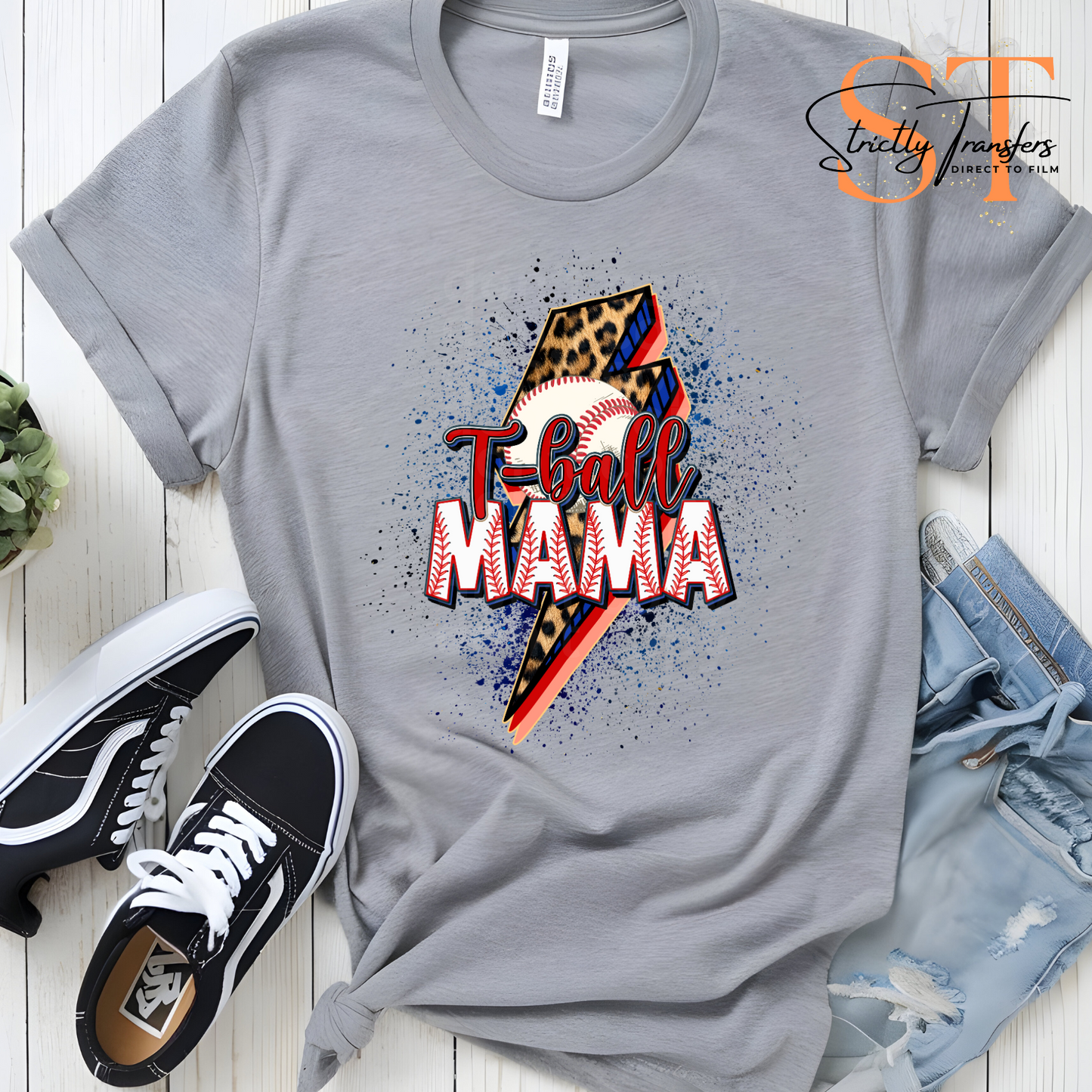 T-ball Mom Leopard Lightning Bolt Direct to Film Transfers