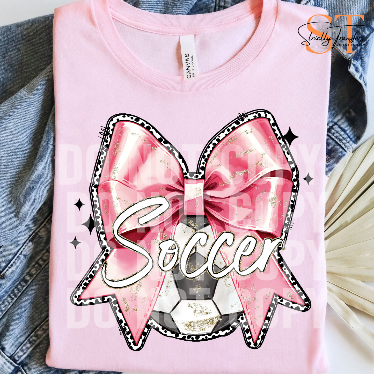 Pink Soccer Bow Direct to Film Transfers