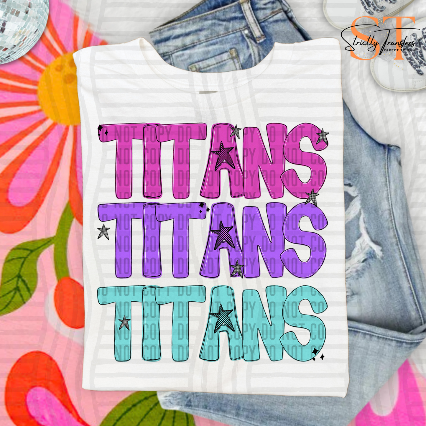 Titans Stacked Starburst Direct to Film Transfers