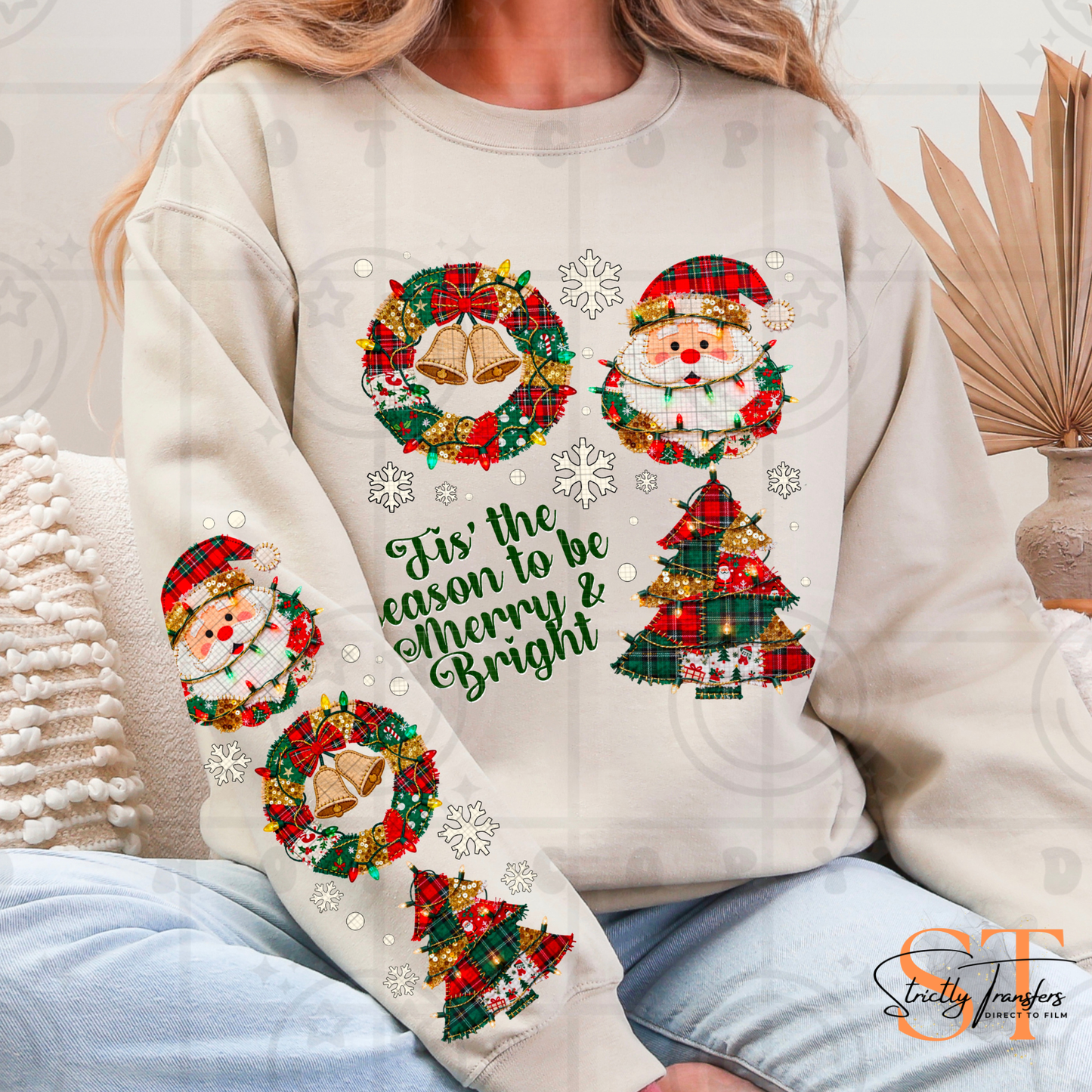 Tis the Season to be Merry & Bright (Arm Design Option Available) Direct to Film Transfers