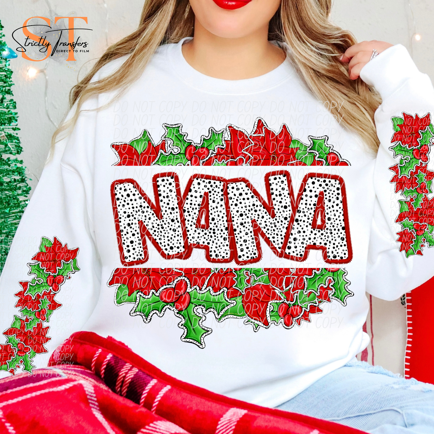 Nana Christmas Hollies (Arm Design Option Available) Direct to Film Transfers