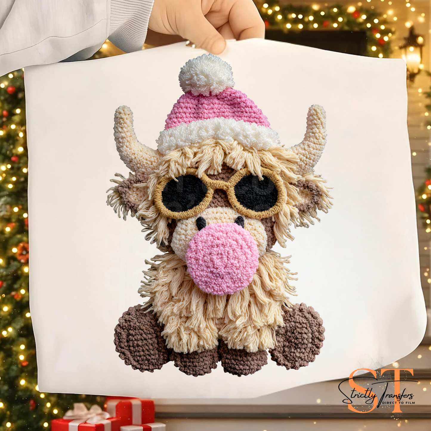 Faux Yarn Highland Cow Bubble Direct to Film Transfers