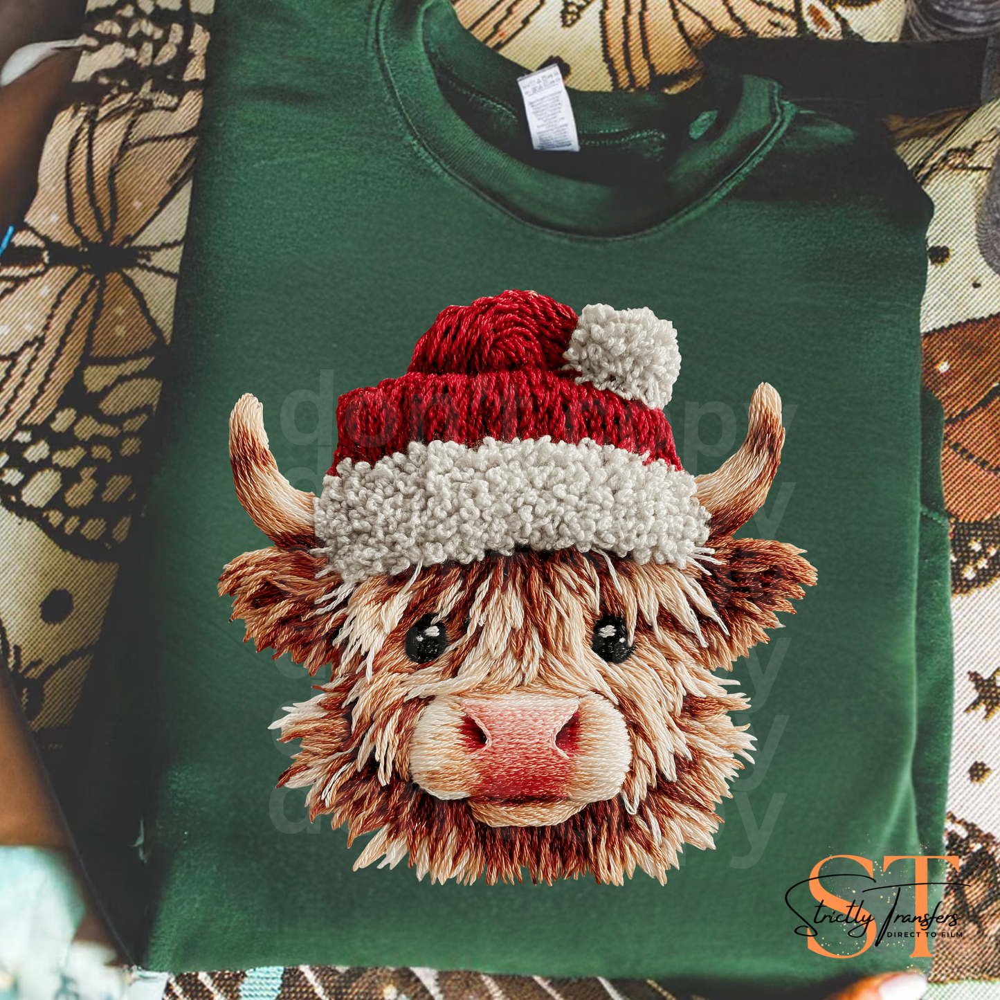 Faux Yarn Highland Cow Direct to Film Transfers