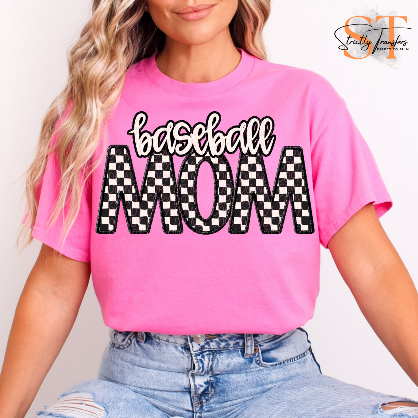 Checkered Baseball Mom Direct to Film Transfers