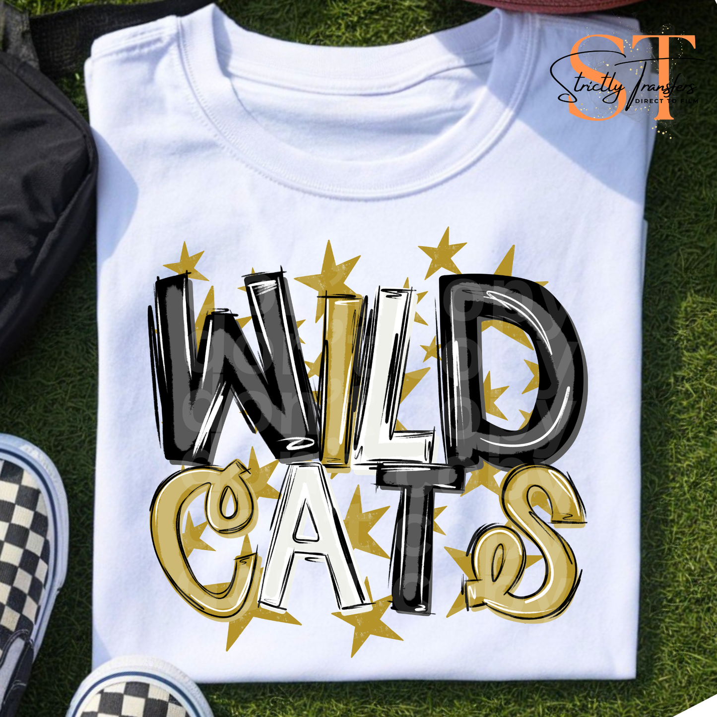 Wildcats Messy Spirit Gold Direct to Film Transfers