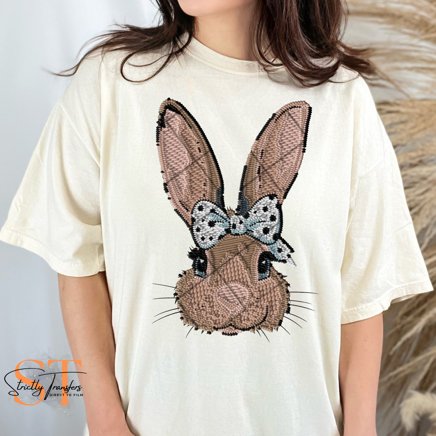 Brown Embroidery Bunny Direct to Film Transfers