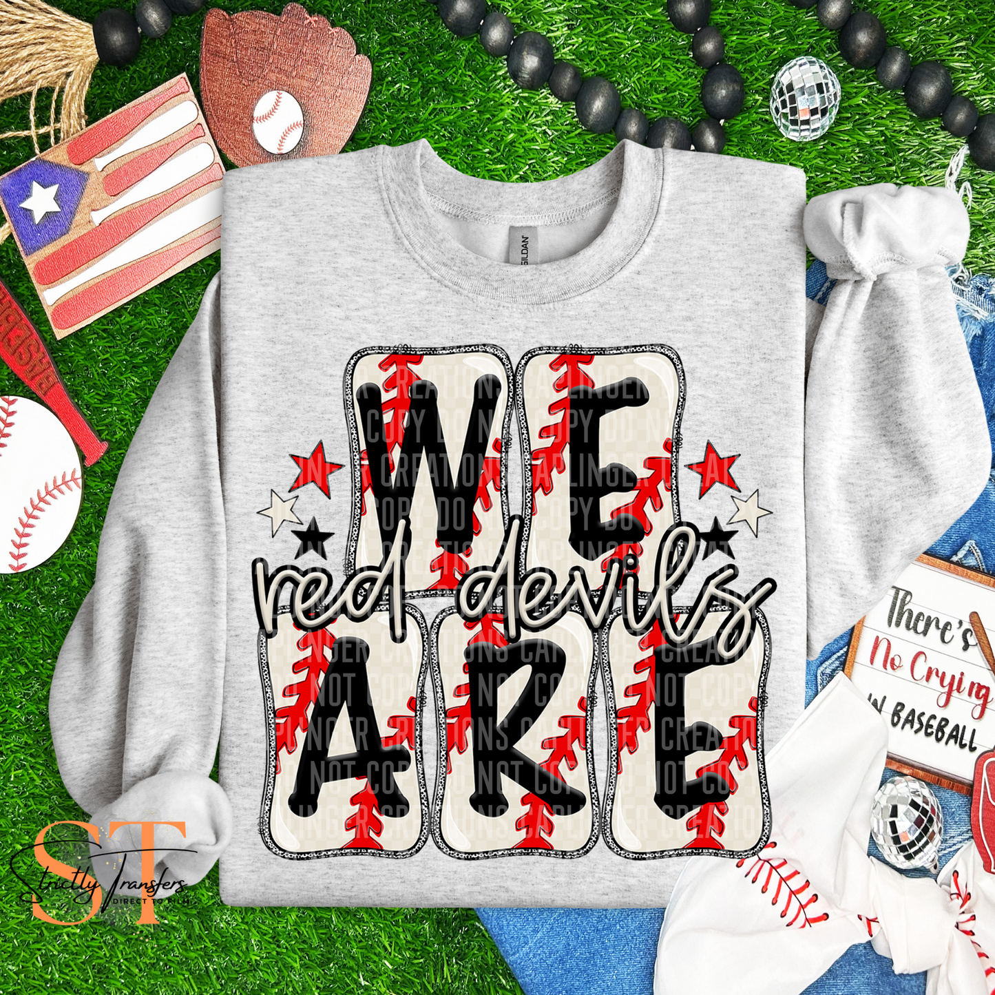 Red Devils Boxy Baseball Print Direct to Film Transfers