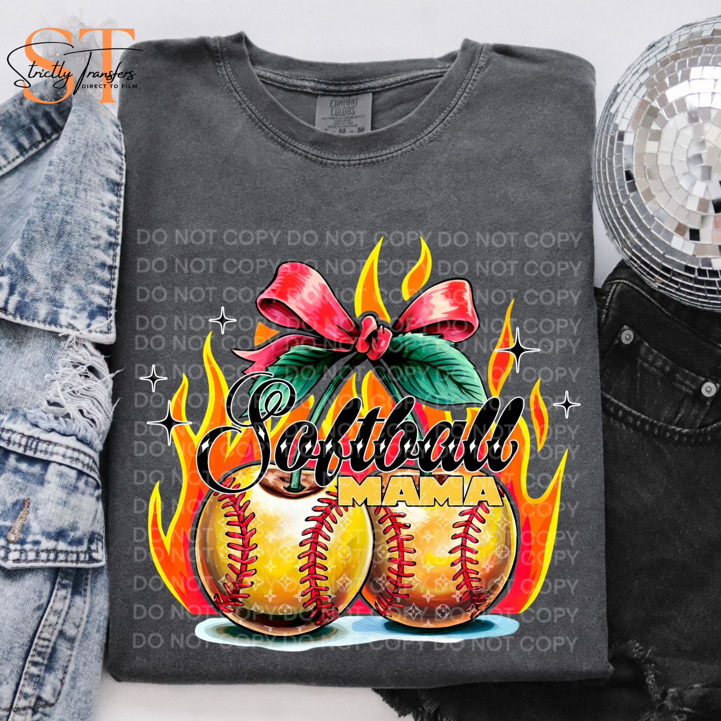 Softball Mama Cherries Direct to Film Transfers