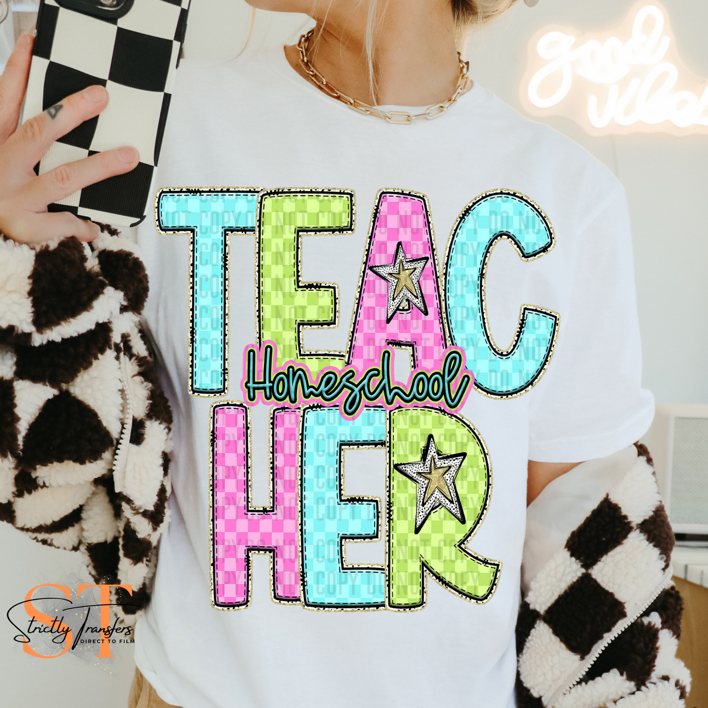 Bright Checkered Homeschool Teacher Direct to Film Transfers