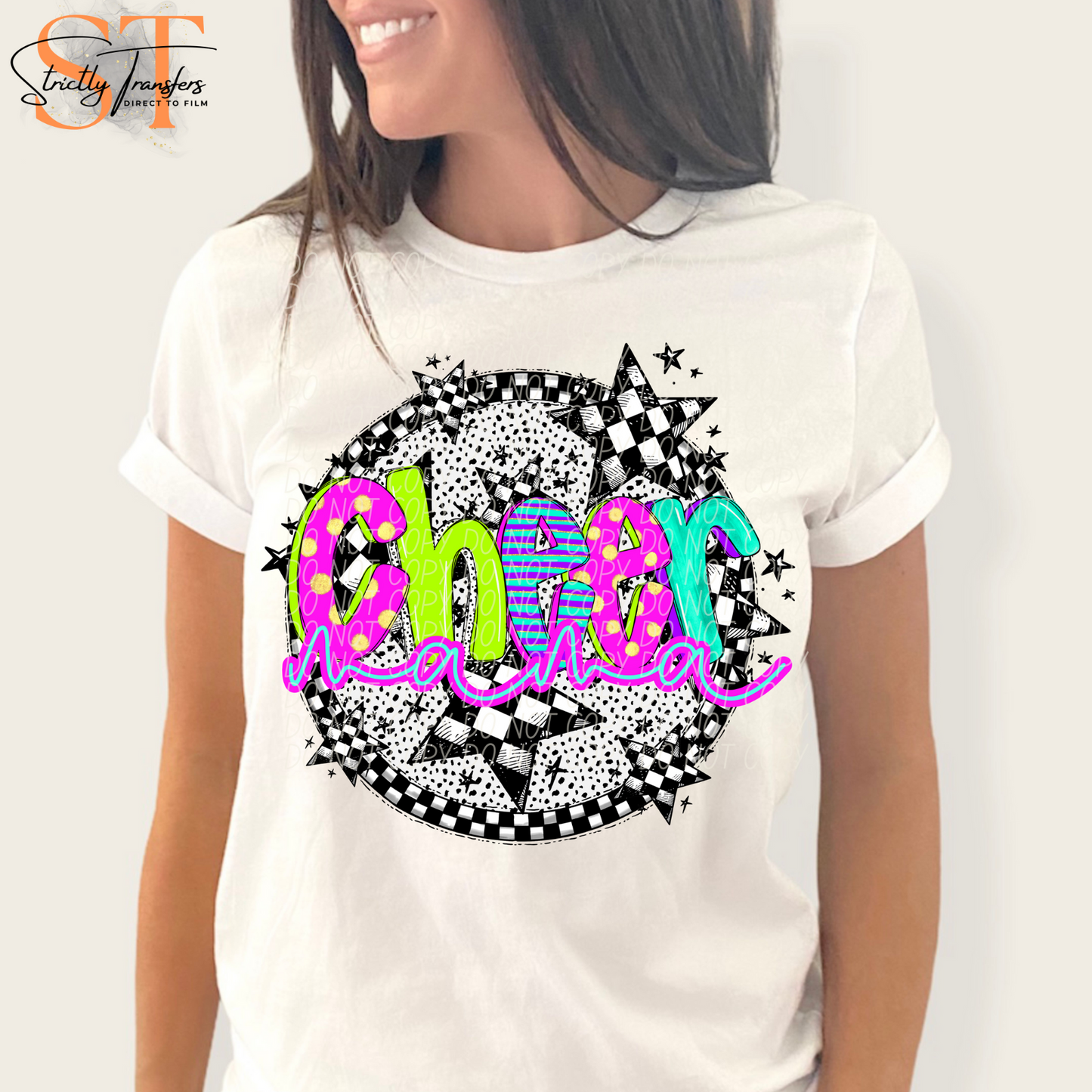 Neon Checker Cheer Mama Direct to Film Transfers