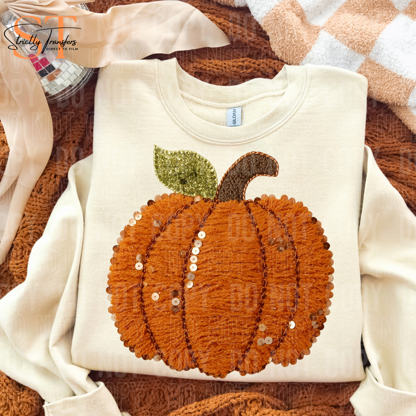 Fall Pumpkin Faux Yarn and Sequins Direct to Film Transfers