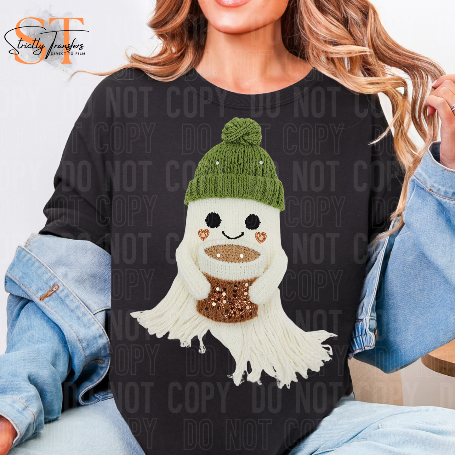 Green Hat Ghost Faux Yarn Direct to Film Transfers