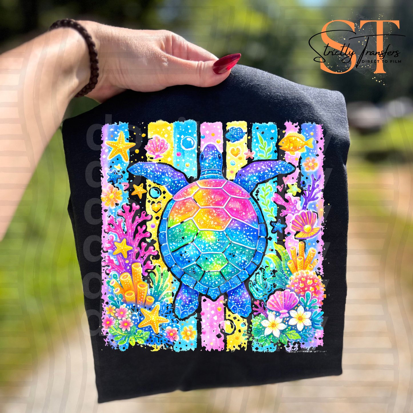 Sea Turtle Floral Stripes Direct to Film Transfers