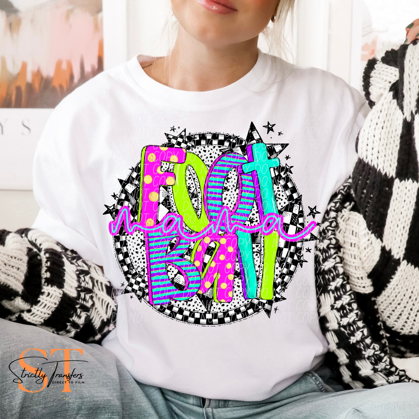 Neon Checker Football Mama Direct to Film Transfers