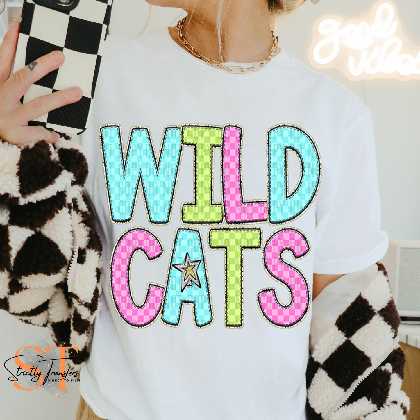 Wildcats Bright Checked Direct to Film Transfers