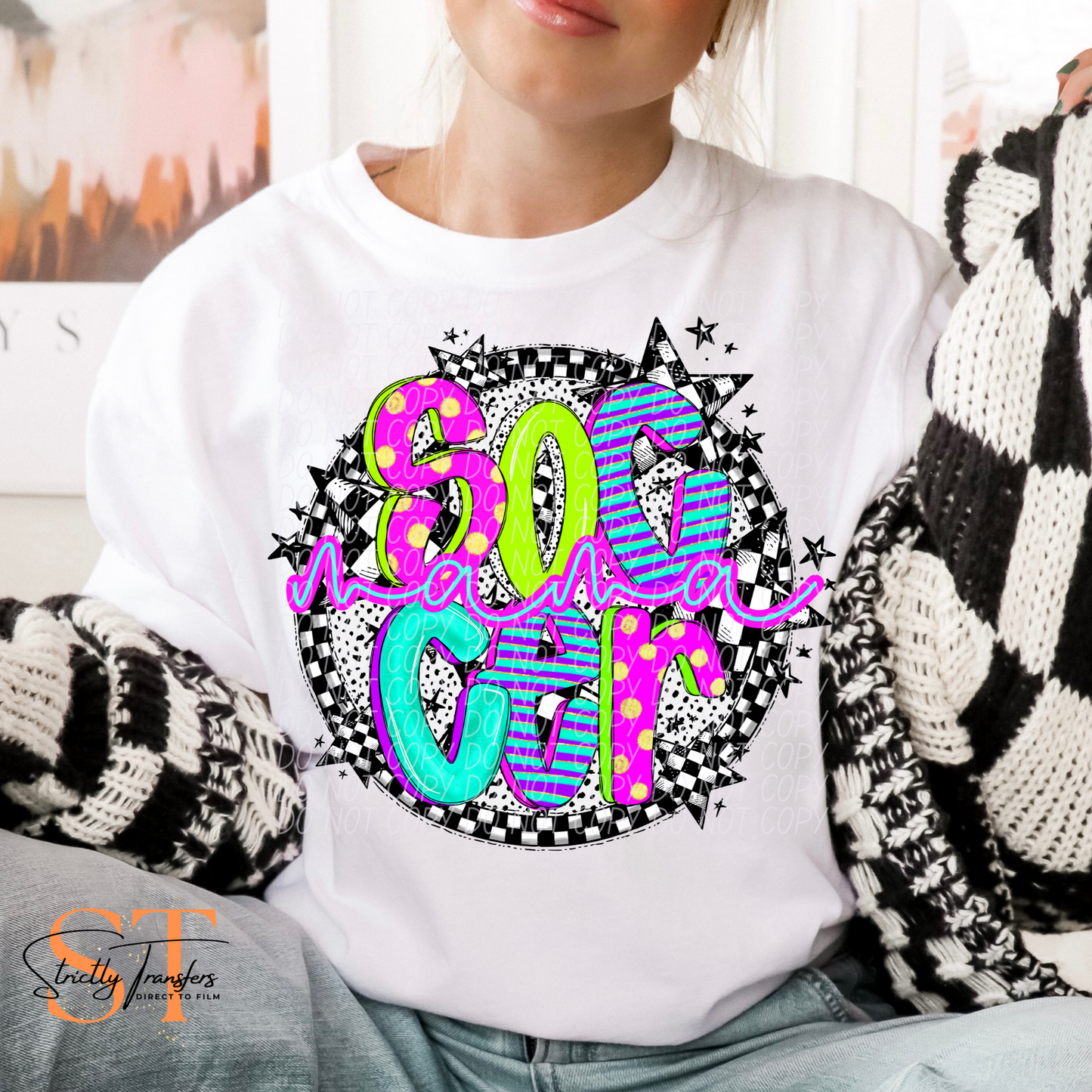 Neon Checker Soccer Mama Direct to Film Transfers