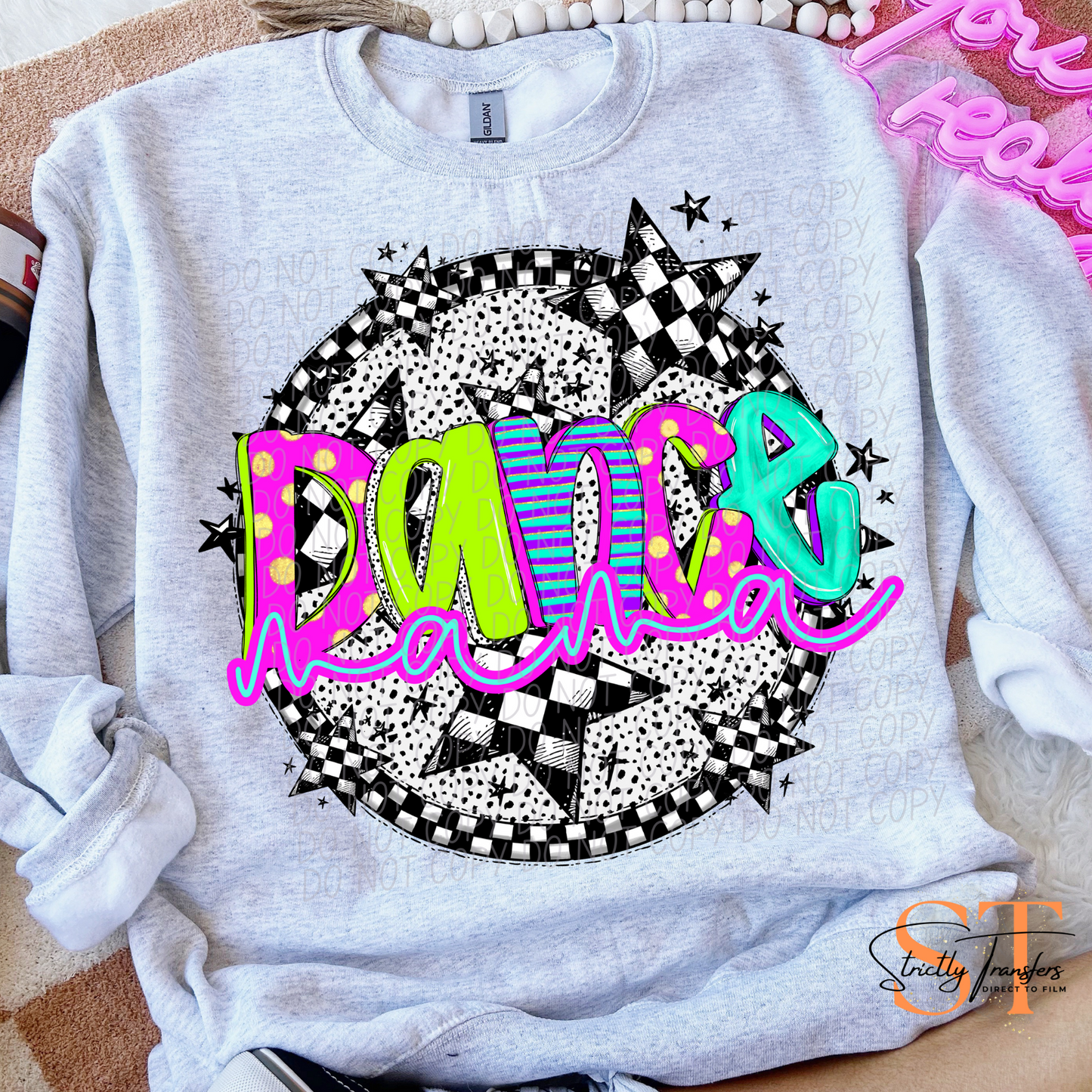 Neon Checker Dance Mama Direct to Film Transfers