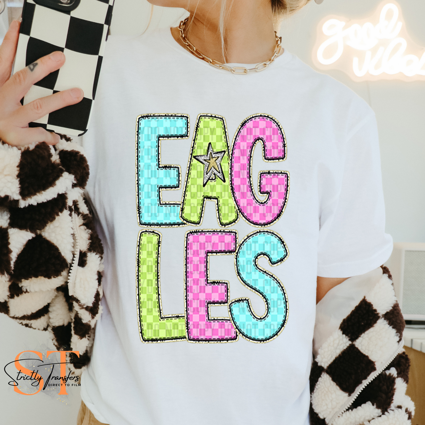 Eagles Bright Checked Direct to Film Transfers