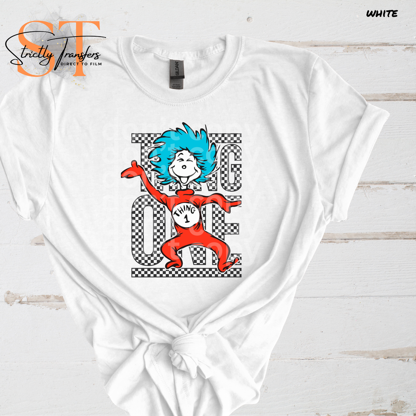 Thing One Checkered Direct to Film Transfers