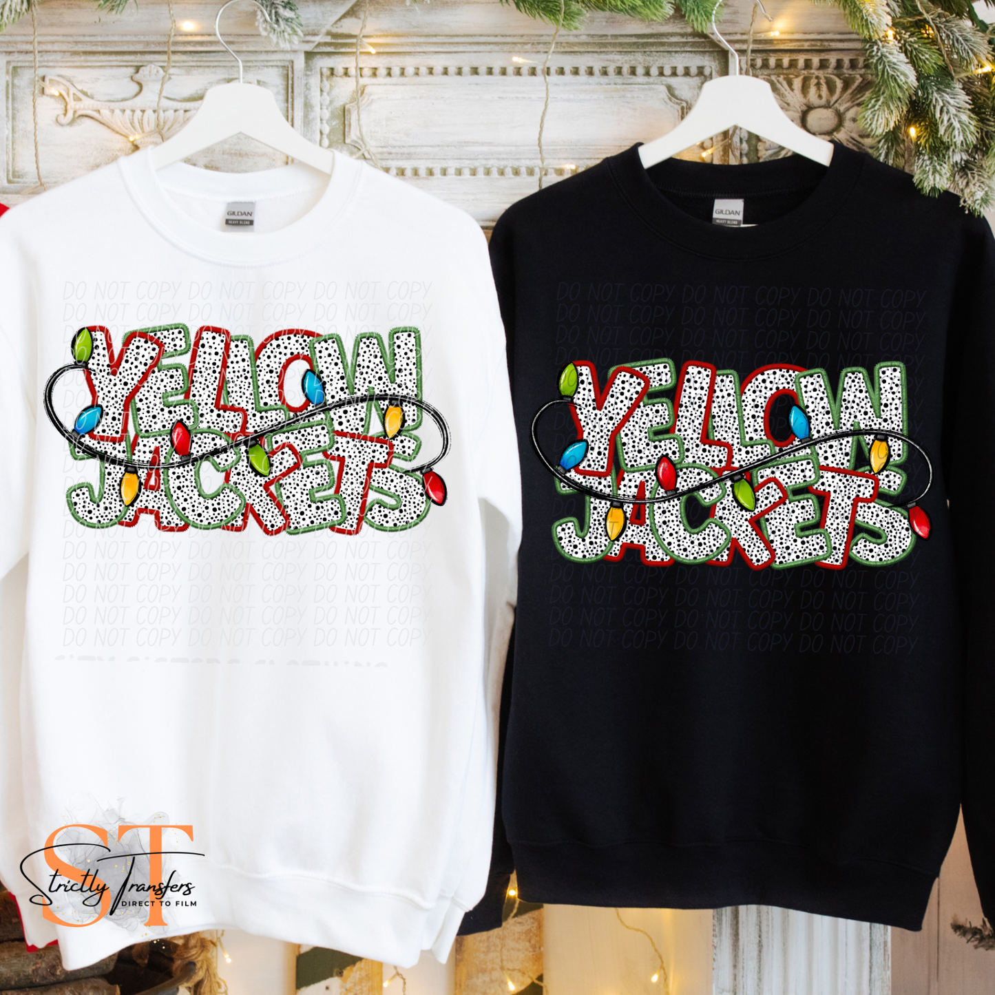 Yellow Jackets Christmas Lights Direct to Film Transfers