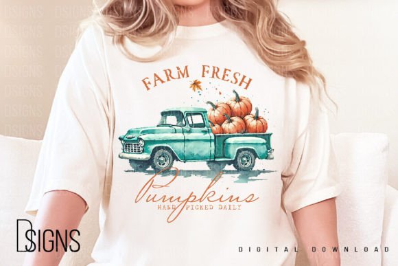 Farm Fresh Pumpkins Teal Truck Direct To Film Transfer