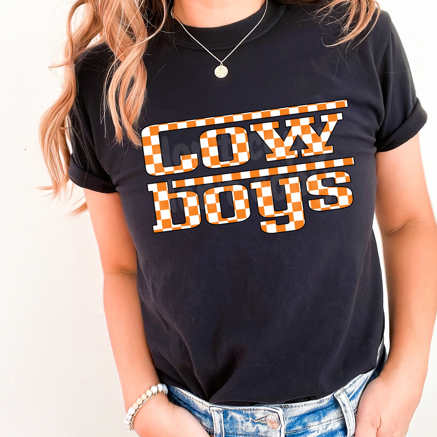 Cowboys Retro Racing Checkered Mascot Direct to Film Transfer *Custom Color*