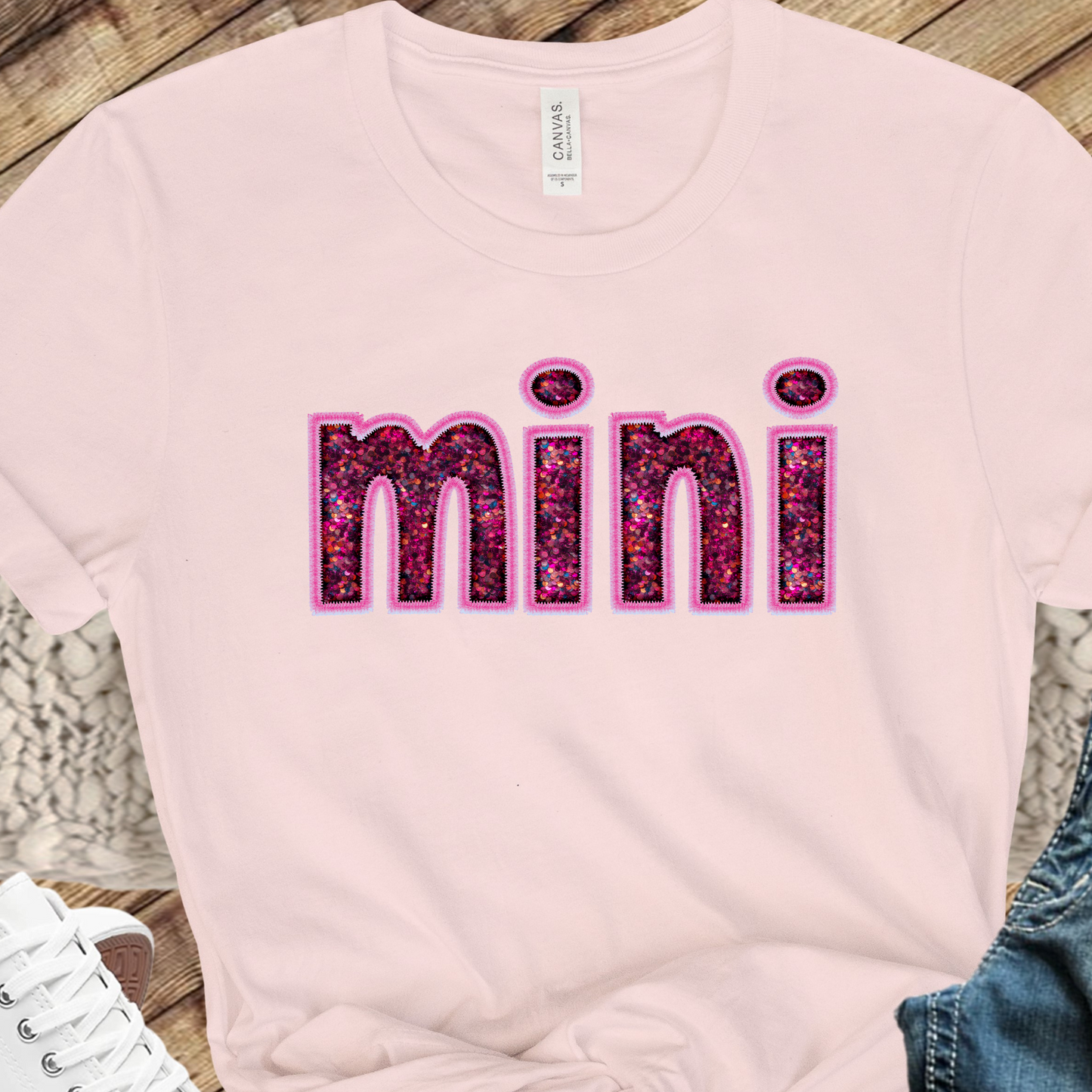 Mini Faux Embroidery & Sequin Pink/Pink Direct to Film Transfer