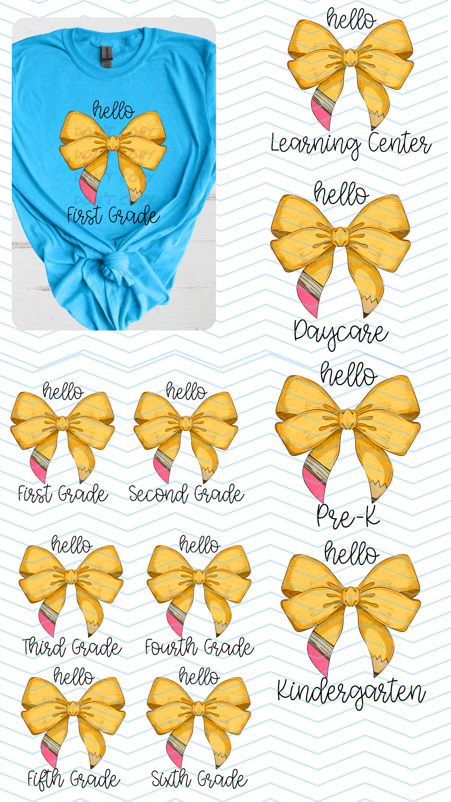 Coquette Pencil Back to School Bow Grades Daycare - Sixth Direct to Film Transfer