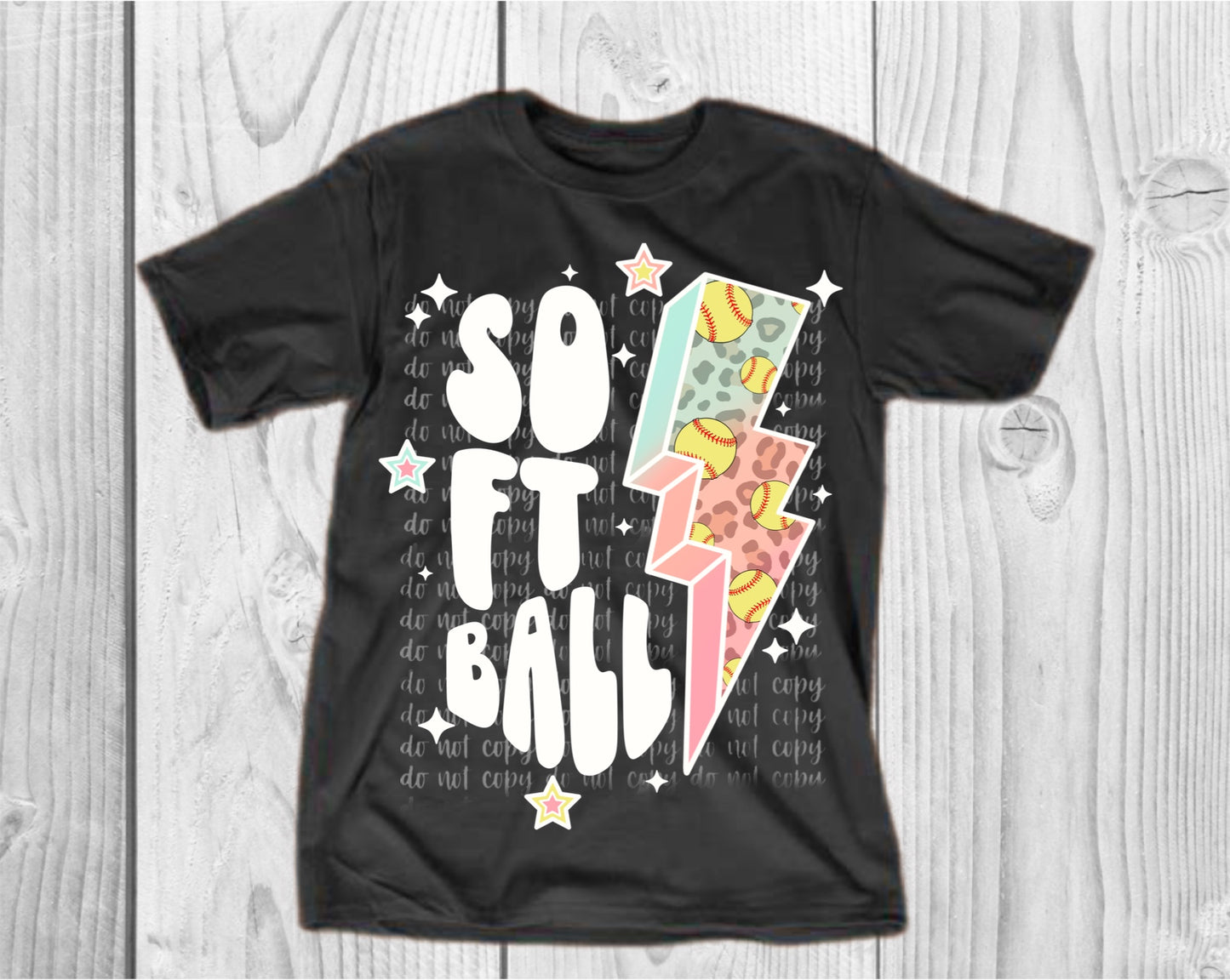 Retro Softball Lightning Bolt White Direct to Film Transfer