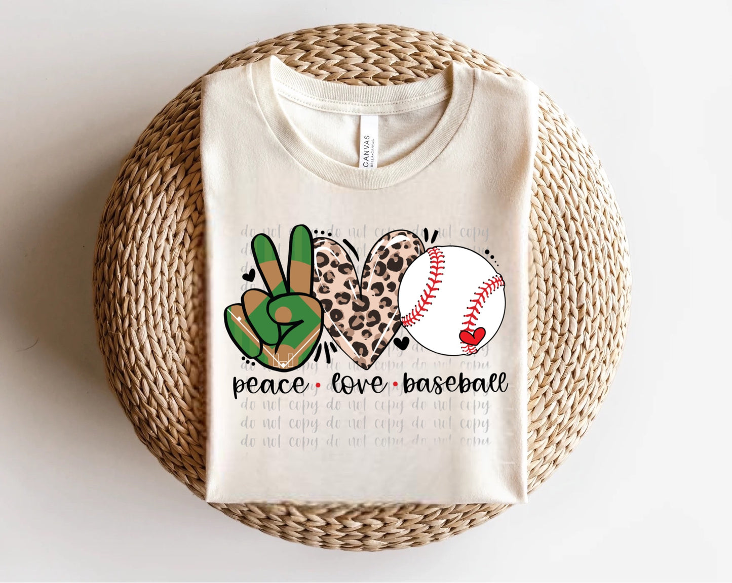 Peace, Love & Baseball with Field Diamond and Leopard Direct to Film Transfer