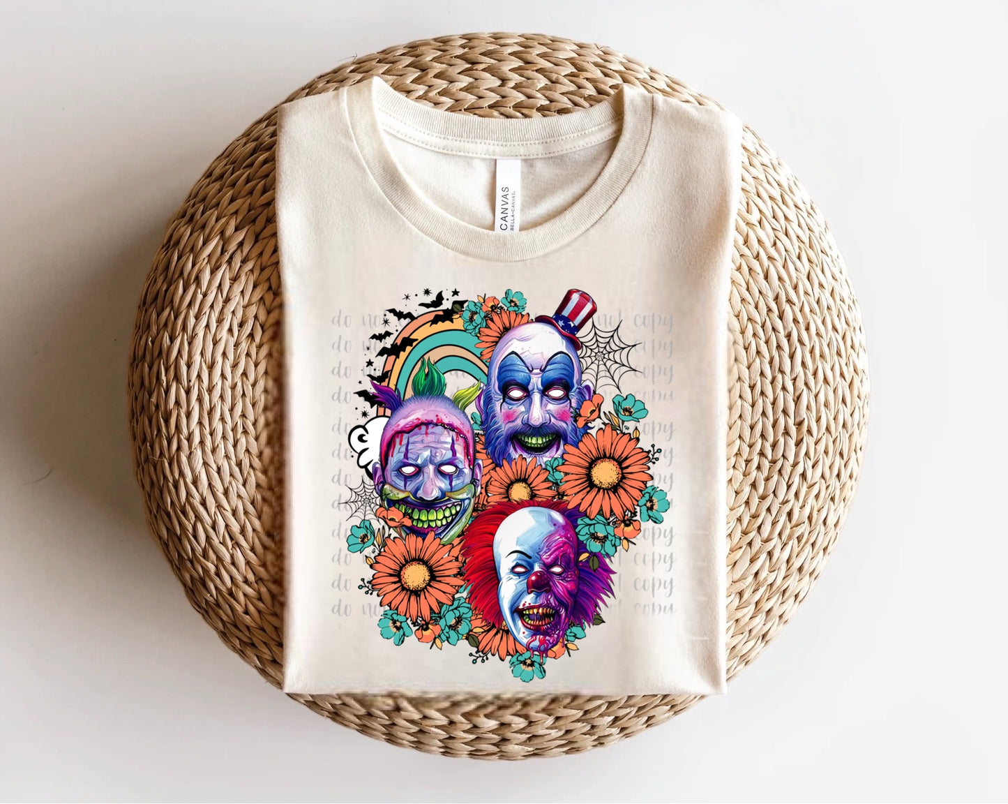 Horror Clown Trio Floral Collage Direct to Film Transfer