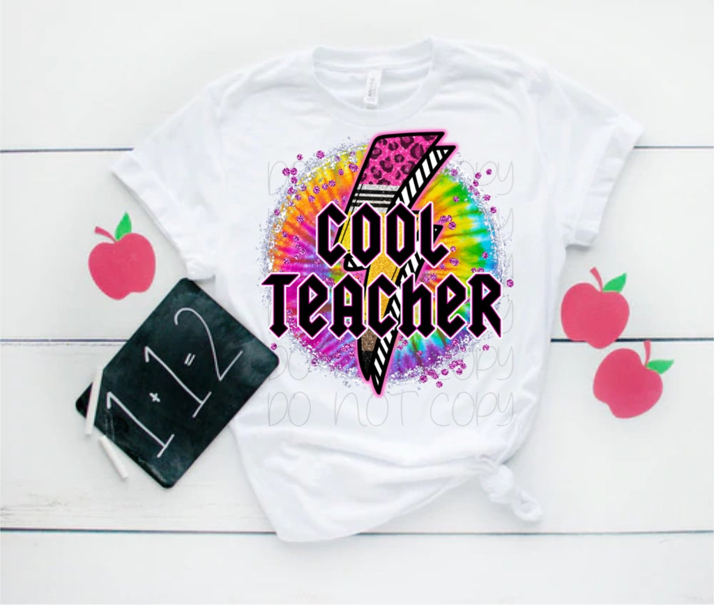 Cool Teacher Neon Leopard Rockstar Circle Direct to Film Transfer