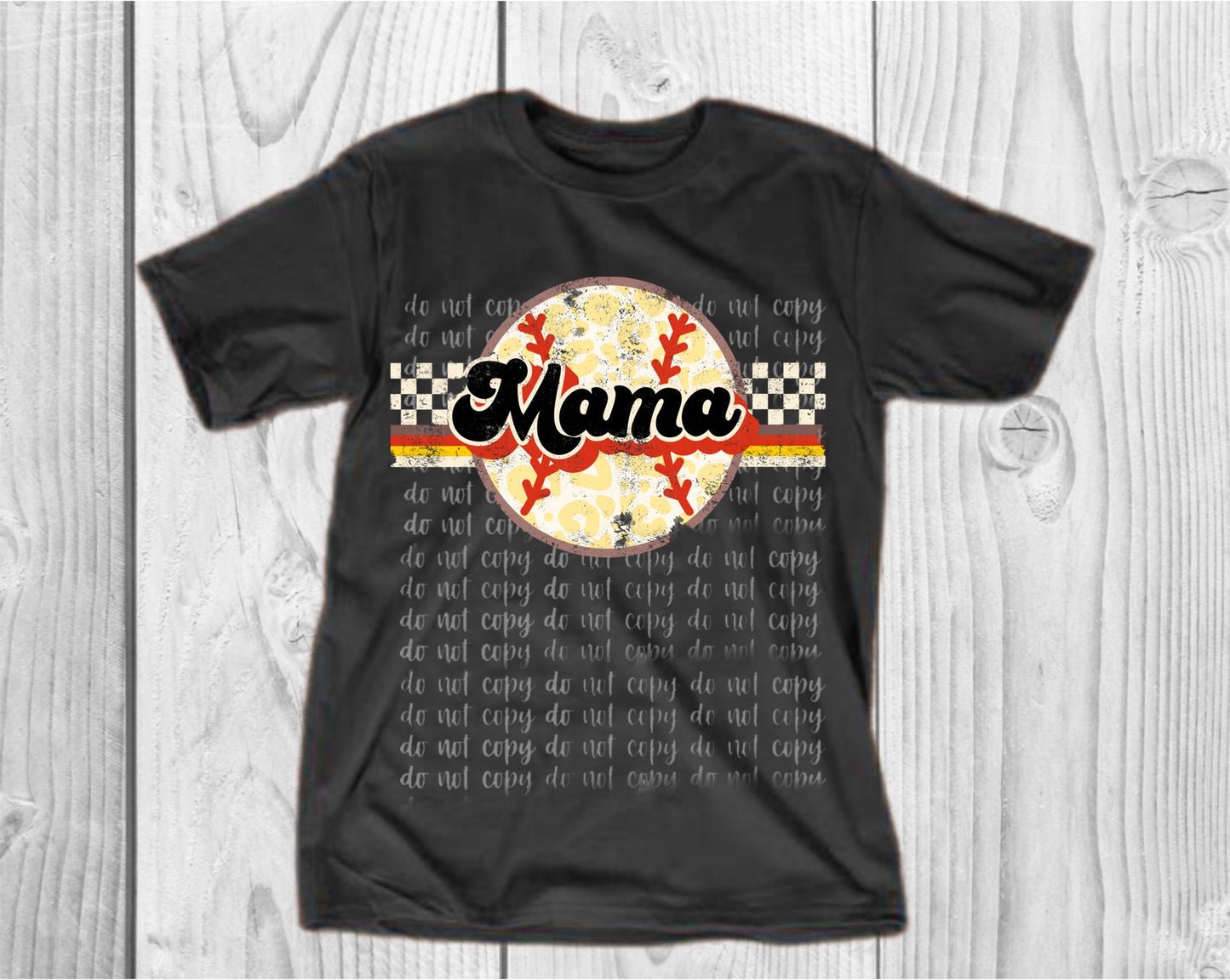 Retro Mama Leopard Ball with Cream Checkered Banner Direct to Film Transfer