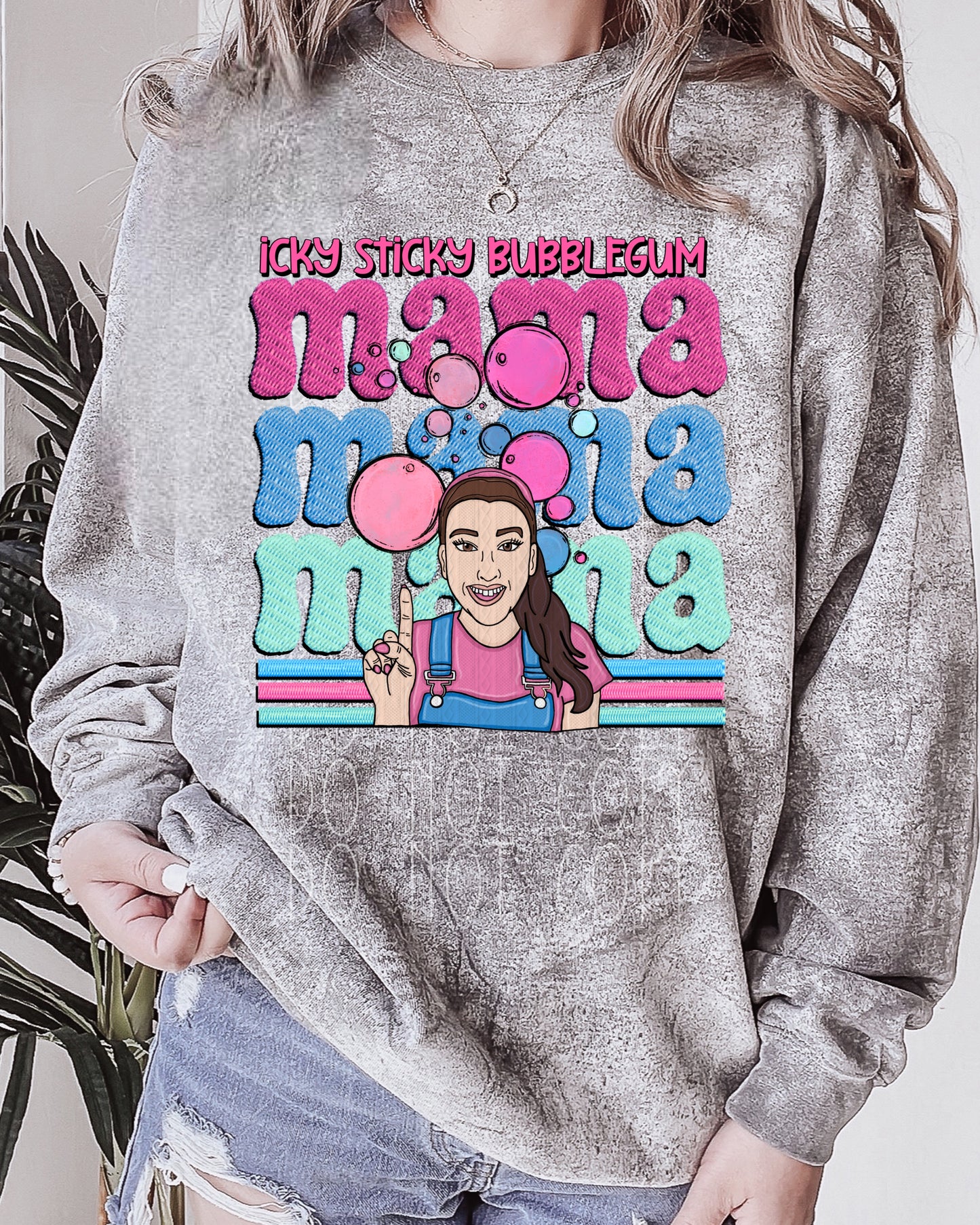 Icky, Sticky, Bubblegum Mama Ms. Rachel embroidered Direct to Film Transfer