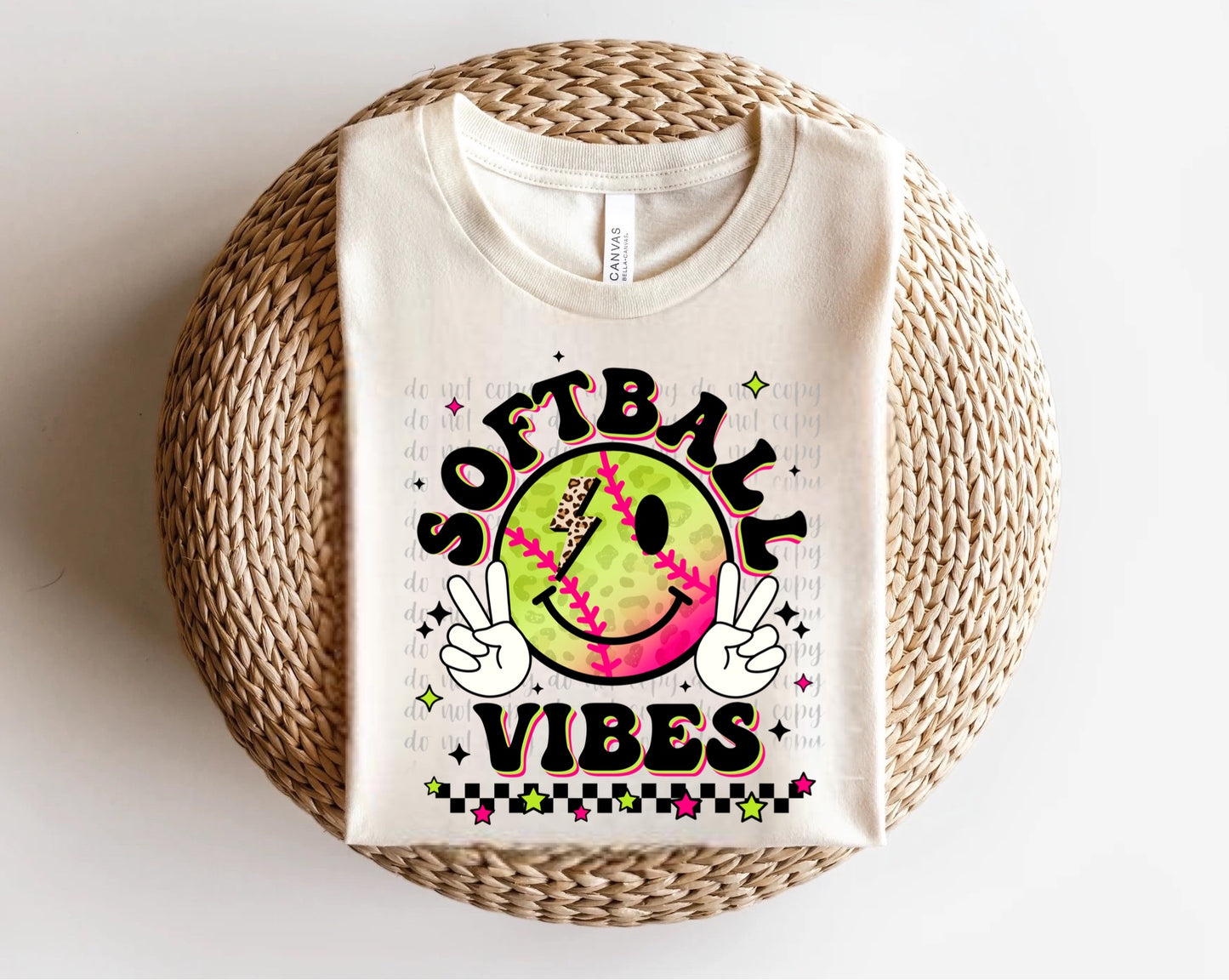 Softball Vibes Black with Pink Outline Direct to Film Transfer