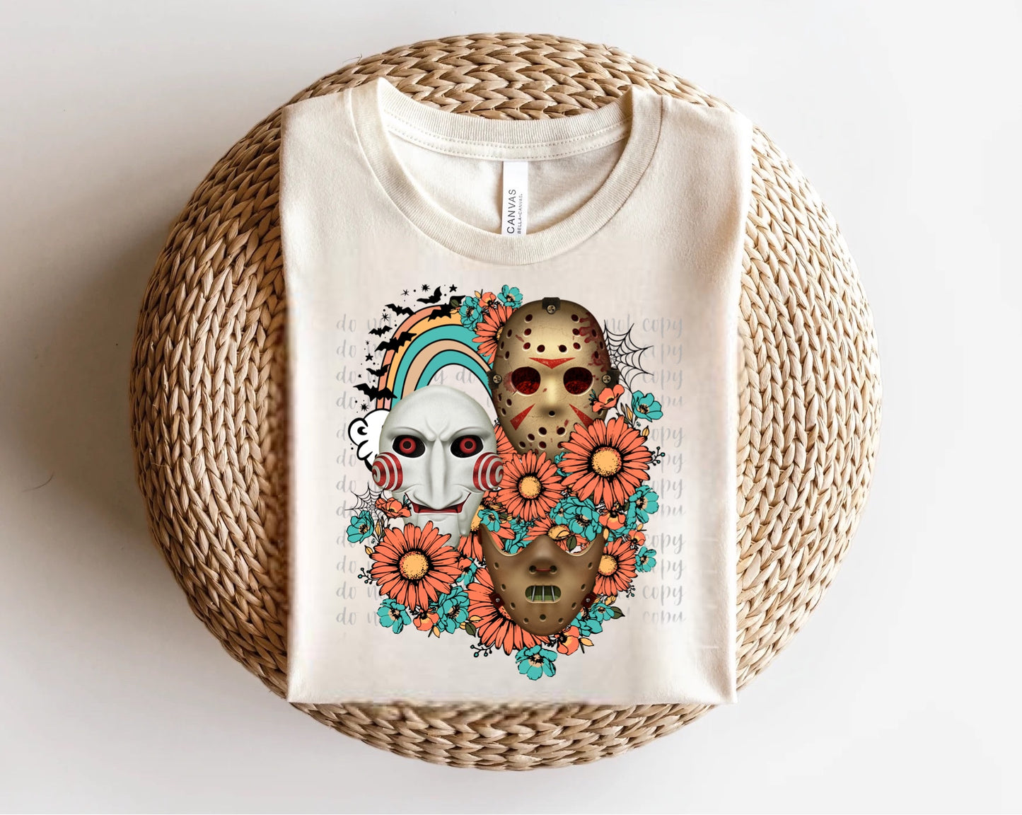 Horror Mask Trio Floral Collage Direct to Film Transfer