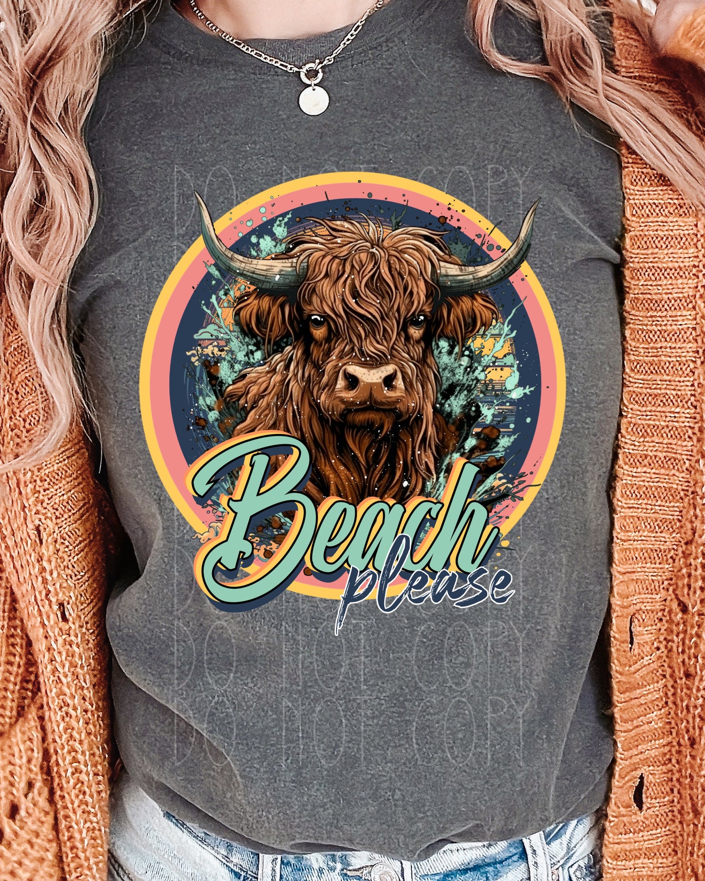 Beach Please Highland Cow Direct to Film Transfer
