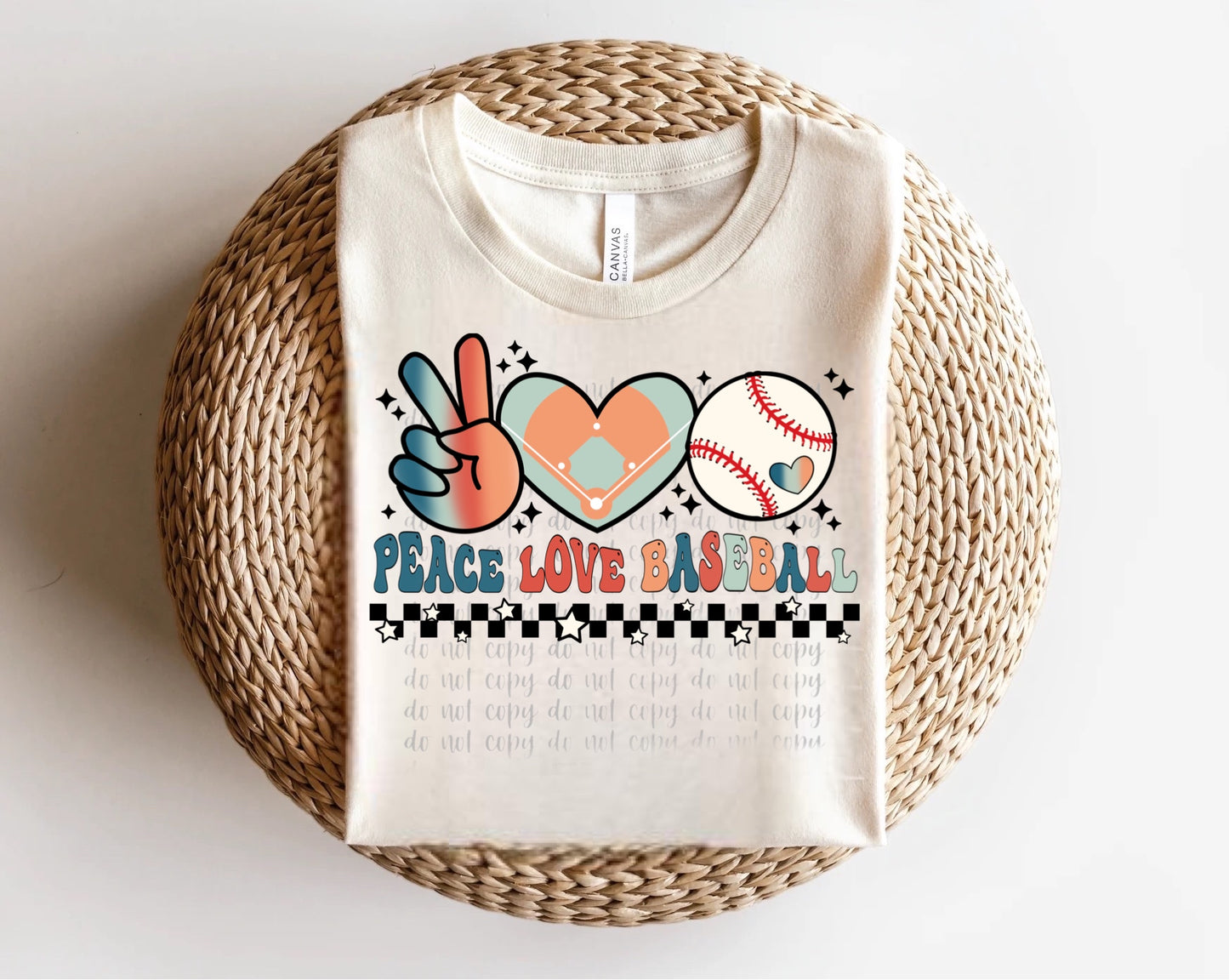 Peace, Love & Baseball Groovy Colors and Checkered Banner Direct to Film Transfer