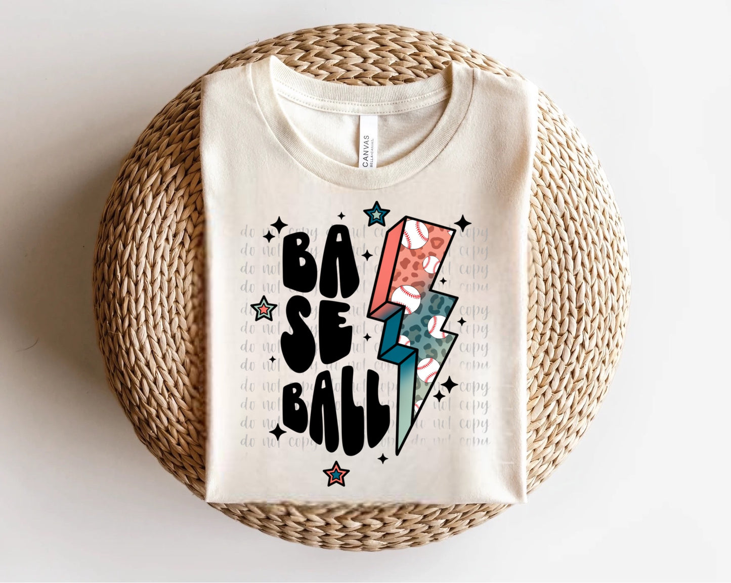 Retro Baseball with Lightning Bolt Black Direct to Film Transfer