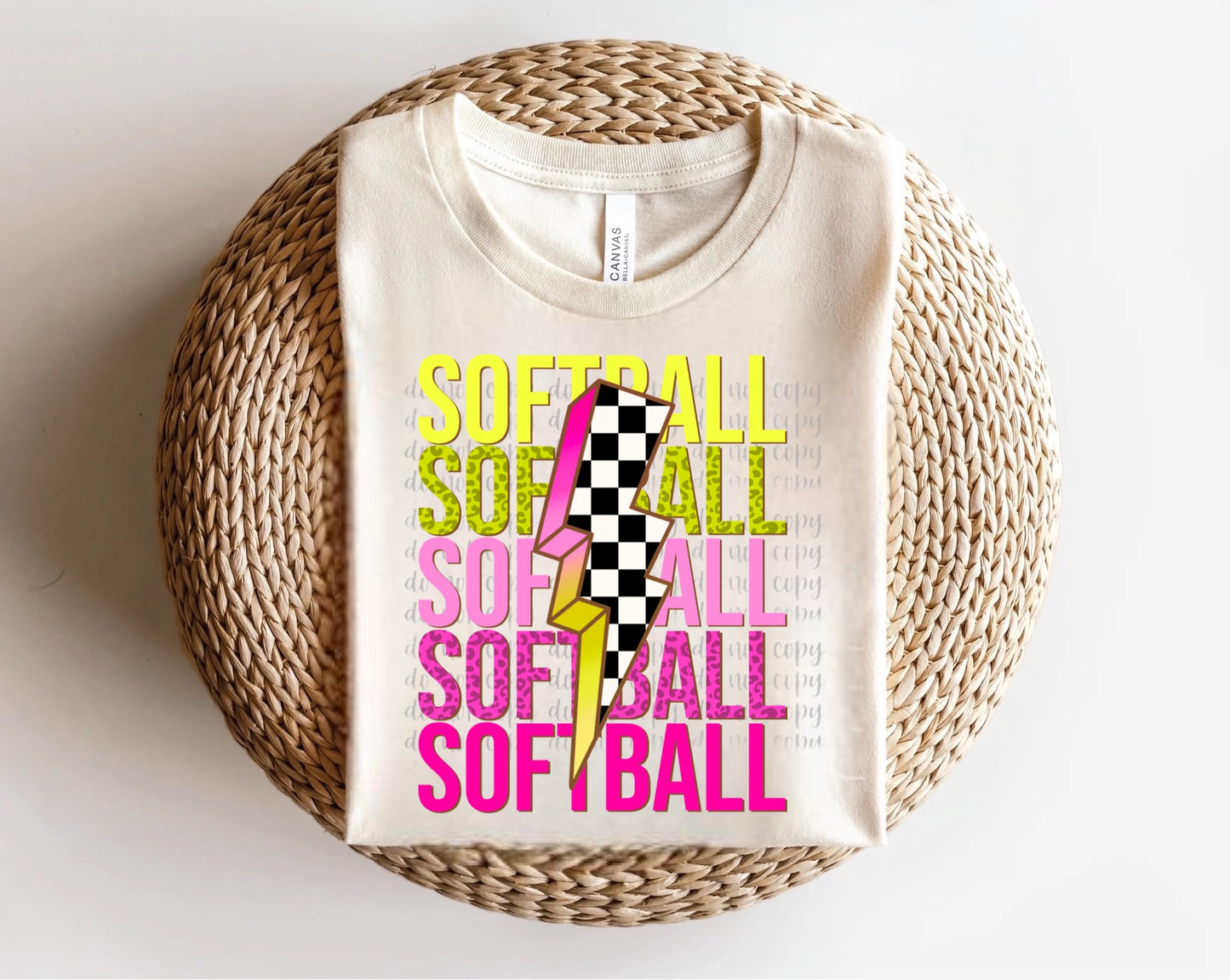 Pink Softball with Lightning Bolt Direct to Film Transfer