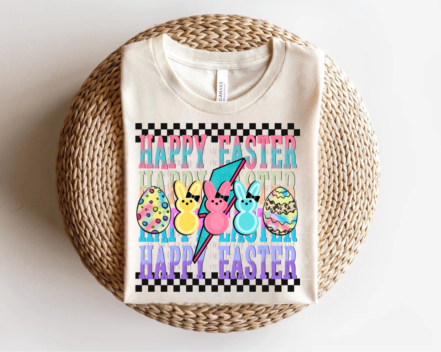 Happy Easter Checkered Peep Banner Direct to Film Transfer