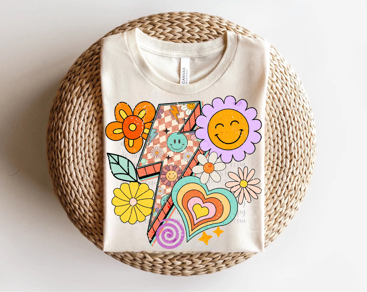 Groovy Retro Lightning Bolt Direct to Film Transfer