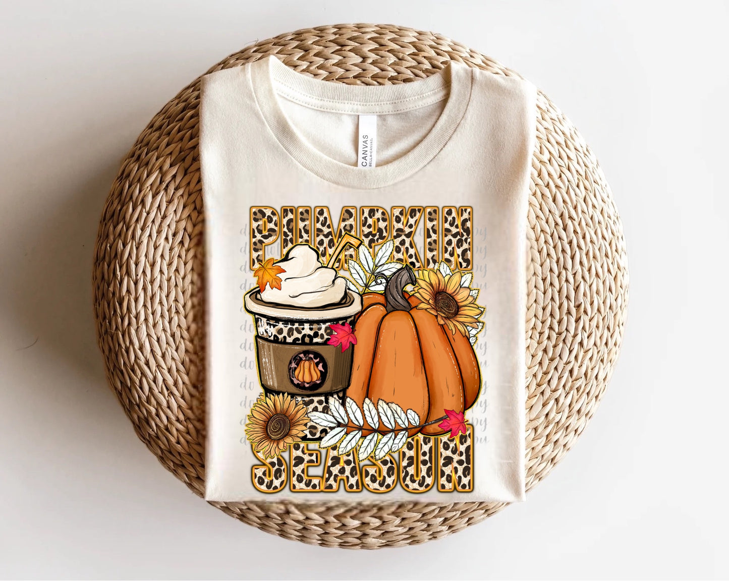 Pumpkin Season Leopard words with Coffee Direct to Film Transfer