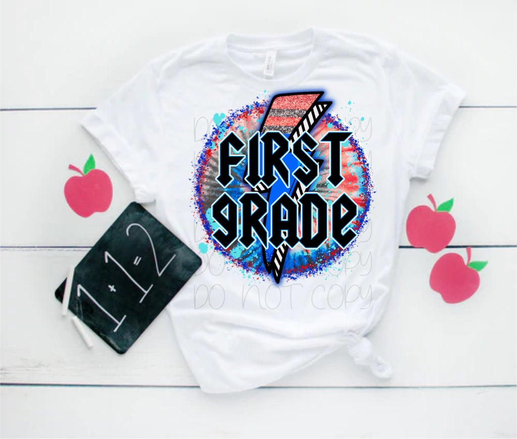 Preschool-5th Grade Red, White, and Blue Rockstar Lightning Bolt Circle Direct to Film Transfer